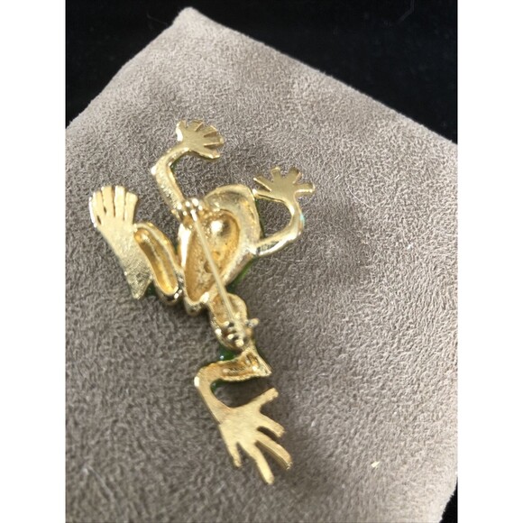 Vintage Green Enamel Gold Tone Green Rhinestone Eyes Frog Pin Brooch - Picture 6 of 7